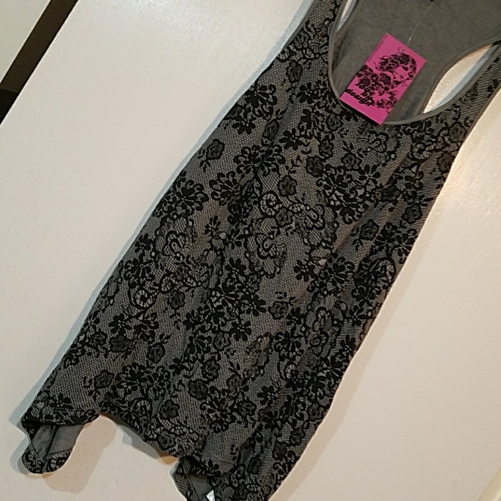 Grey black floral pattern razor tank NWT